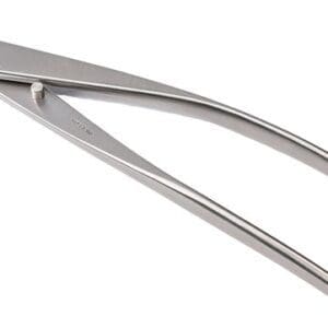 Silver metal pliers with long handles.