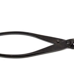 Black metal cutting pliers on white background.