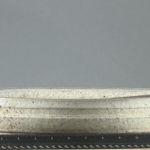 Oval ceramic dish on black ruler.