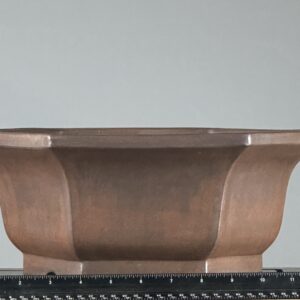 Rectangular brown ceramic pot with ruler.