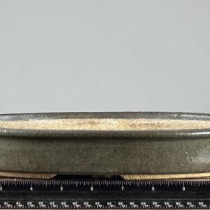 Ceramic shallow dish on a measuring scale.