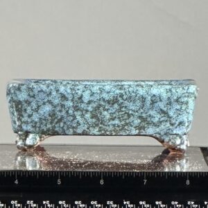 Blue ceramic bonsai pot with legs.