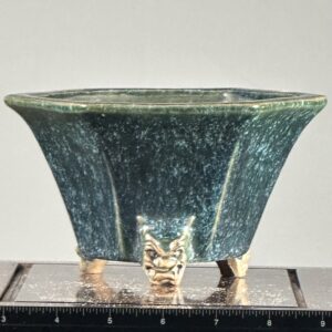 Green ceramic pot with dragon design.